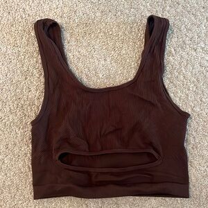 Urban Outfitters Brown Cut Out Ribbed Crop Tank